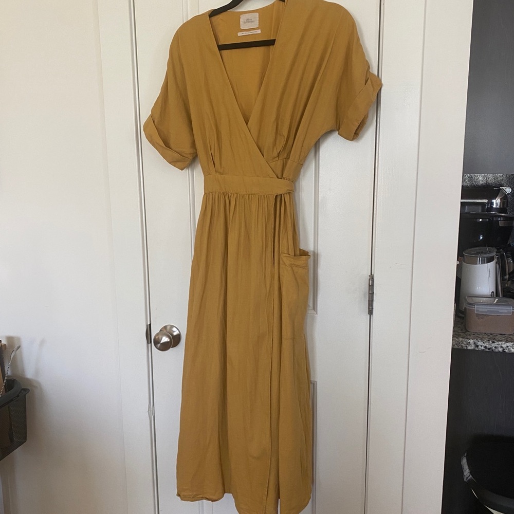Urban Outfitters linen mustard wrap dress